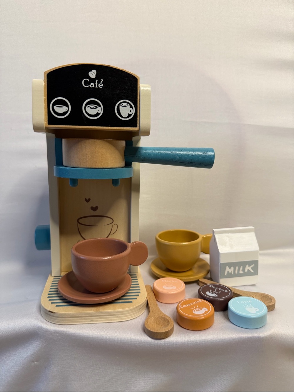 PairPear Kids Wooden Toys Coffee Maker Toy Espresso Machine Playset